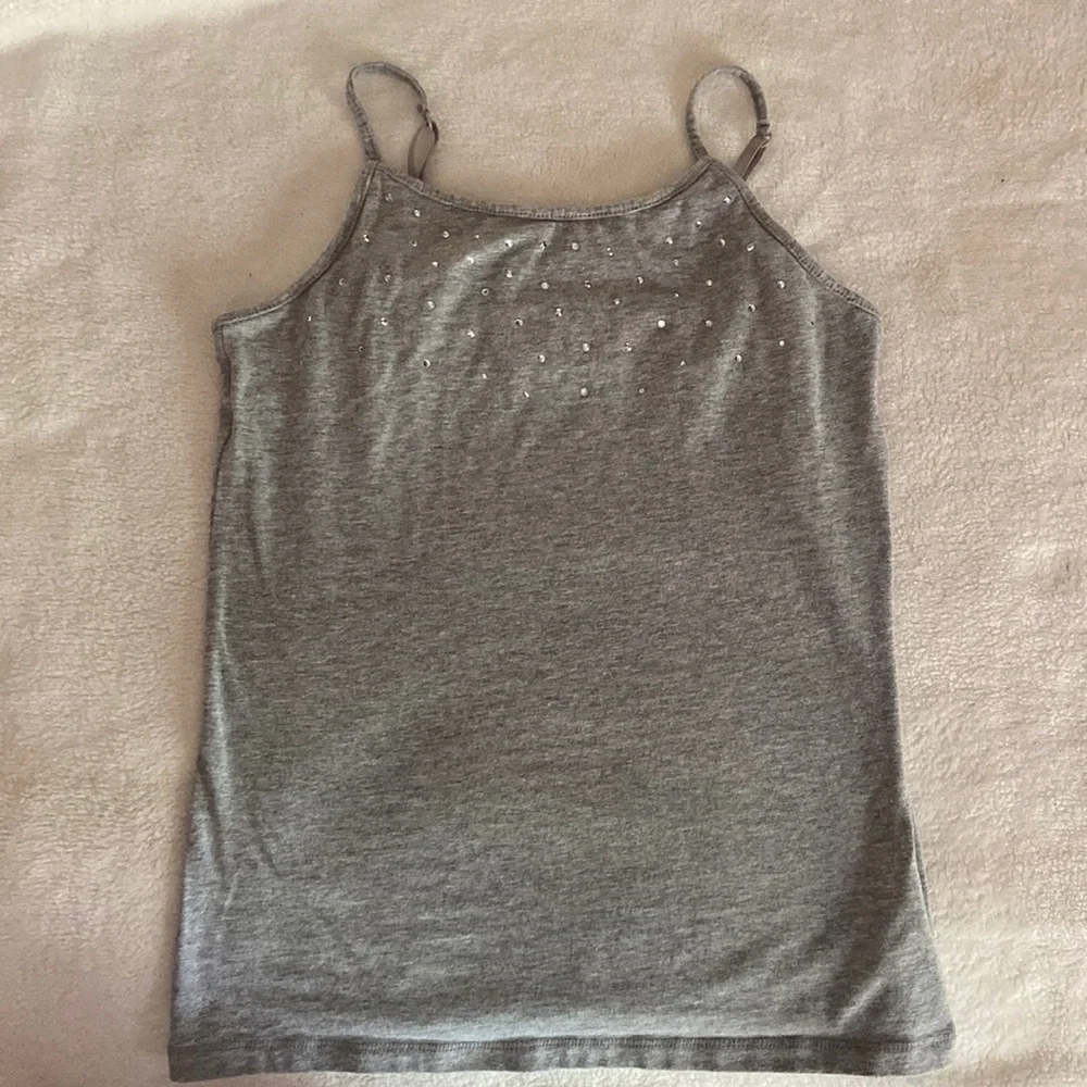 Grey rhinestone embellished camisole bra top with adjustable straps size L 10/12
